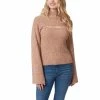 Outlet 🌟 Jessica Simpson Tacoma Mock Neck Cut Out Long Bell Sleeve Spacedye Sweater Mocha Mousse 🤩
