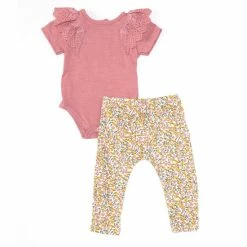 Top 10 🧨 Jessica Simpson Baby 👧 Girls Newborn-9 Months Eyelet-Sleeve Bodysuit & Printed Pant Set Mauve 🎉