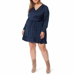 Wholesale 🔔 Jessica Simpson Plus Size Shiloh V-Neck Long Sleeve Tie Waist Button Front 👗 Dress Bloom Field-golden 🎁 -Jessica Simpson shop unnamed file 1048