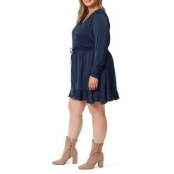 Wholesale 🔔 Jessica Simpson Plus Size Shiloh V-Neck Long Sleeve Tie Waist Button Front 👗 Dress Bloom Field-golden 🎁 -Jessica Simpson shop unnamed file 1050