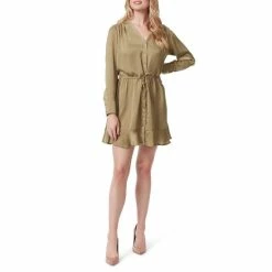Deals 🥰 Jessica Simpson Shiloh V-Neck Long Sleeve Waist Tie Button Down 👗 Dress Bloom Field - Golden Rod 🎉
