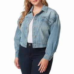 Discount 🔔 Jessica Simpson Plus Size Austin Embellished Long Sleeve Denim Jacket Into The Blues ⭐