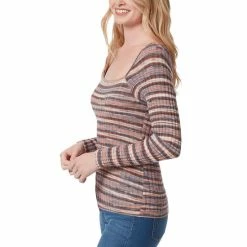 Wholesale ✨ Jessica Simpson Neve Square Neck Long Sleeve Stripe Rib Top Mocha Mousse Multi 💯 -Jessica Simpson shop unnamed file 1123