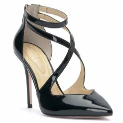 Promo ⌛ Jessica Simpson Woprale Patent Strappy Pointed Toe Pumps Black ⭐