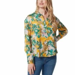 Best Pirce ❤️ Jessica Simpson Bodie Long Sleeve Collared Floral Button Front Top Bloom Field- Golden Rod 🔔 -Jessica Simpson shop unnamed file 1148
