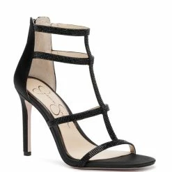Cheap 😉 Jessica Simpson Oliana Rhinestone Satin Stiletto Caged 👗 Dress 🩴 Sandals Black ✨