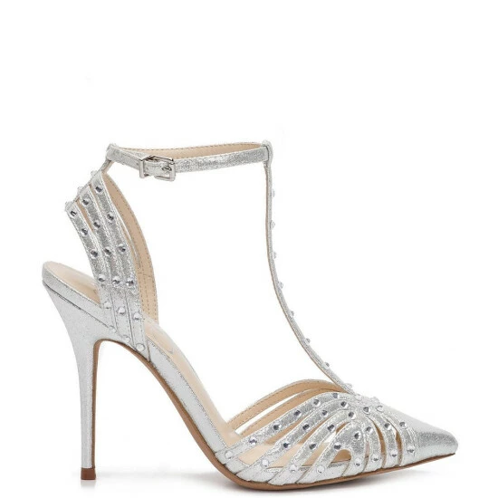 Budget 😀 Jessica Simpson Wisata2 Metallic Studded T-Strap 👗 Dress Pumps Silver 🎁 4 Budget 😀 Jessica Simpson Wisata2 Metallic Studded T-Strap 👗 Dress Pumps Silver 🎁 - Image 2