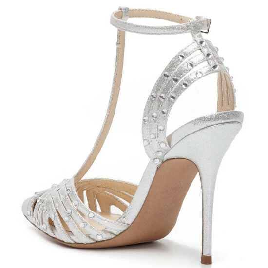 Budget 😀 Jessica Simpson Wisata2 Metallic Studded T-Strap 👗 Dress Pumps Silver 🎁 6 Budget 😀 Jessica Simpson Wisata2 Metallic Studded T-Strap 👗 Dress Pumps Silver 🎁 - Image 4