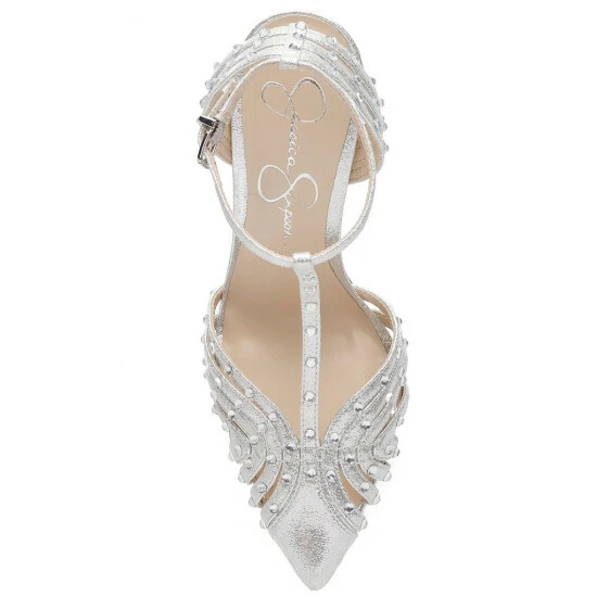 Budget 😀 Jessica Simpson Wisata2 Metallic Studded T-Strap 👗 Dress Pumps Silver 🎁 8 Budget 😀 Jessica Simpson Wisata2 Metallic Studded T-Strap 👗 Dress Pumps Silver 🎁 - Image 6