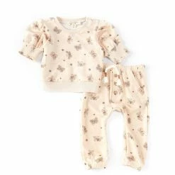 Buy ✨ Jessica Simpson Baby 👧 Girls Newborn-24 Months Puff-Sleeve Printed Top & Matching Pant Set Pink 🔥