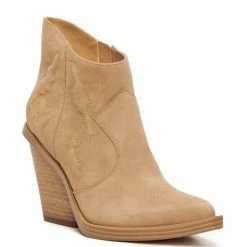 New 🔥 Jessica Simpson Lesia Suede Embroidered Western Booties Almond 😀