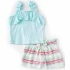 Cheap 🥰 Jessica Simpson Little 👧 Girls 2T-6X Sleeveless Ruffle Eyelet Tank & Paperbag Stripe Short 2-Piece Set Plume 😀