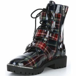 Cheap 😀 Jessica Simpson Kirlah Rhinestone Buckle Detail Plaid Chunky Lug Sole Combat 🥾 Boots Blue Plaid 🔥 -Jessica Simpson shop unnamed file 1397