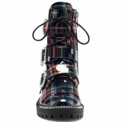 Cheap 😀 Jessica Simpson Kirlah Rhinestone Buckle Detail Plaid Chunky Lug Sole Combat 🥾 Boots Blue Plaid 🔥 -Jessica Simpson shop unnamed file 1398