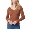 Budget 😉 Jessica Simpson Myra V-Neck Long Sleeve Pullover Top Brown 🔔 -Jessica Simpson shop unnamed file 1402