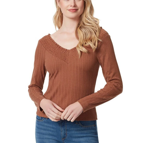Budget ๐ Jessica Simpson Myra V-Neck Long Sleeve Pullover Top Brown ๐ 3 Budget ๐ Jessica Simpson Myra V-Neck Long Sleeve Pullover Top Brown ๐