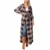 Best Sale 🛒 Jessica Simpson Laurel Plaid Round Collar Long-Sleeve Belted Duster Festive Plaid Black Iris 🔥