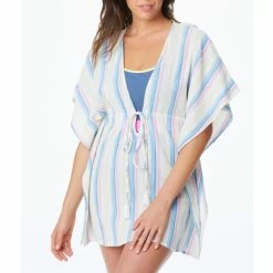 Outlet ⭐ Jessica Simpson Afternoon Tea Plunging Short Sleeve V-Neck Caftan Swim Cover Up Multi 😍