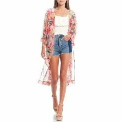 Hot Sale ✨ Jessica Simpson Blakely Floral Print Sheer Kimono ☀️ Summer Bloom Cabaret 🛒