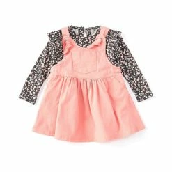 Promo ⭐ Jessica Simpson Baby 👧 Girls 12-24 Months Solid Tie-Strap Jumper 👗 Dress & Long-Sleeve Ditsy-Floral-Printed Tee Set Mauve 👍