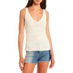 Best deal ⭐ Jessica Simpson Edith V-Neck Sweater Knit Tank Top Blue Grass 🎉 -Jessica Simpson shop unnamed file 1457