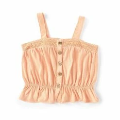 Best Pirce 🌟 Jessica Simpson Big 👧 Girls 7-16 Lace-Trimmed Tie-Shoulder Ruffle Hem Tank Top Sea Salt 😉