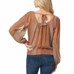 Flash Sale 🎁 Jessica Simpson Caroline Mixed Stripe Slit Long Sleeve Top Dew Stripe Clay 🤩 -Jessica Simpson shop unnamed file 1472