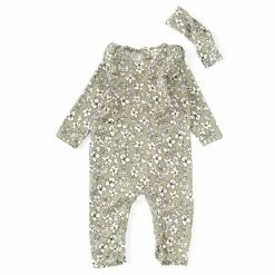 Coupon ✔️ Jessica Simpson Baby 👧 Girls Newborn-9 Months Long-Sleeve Leopard-Printed Coverall Olive ❤️