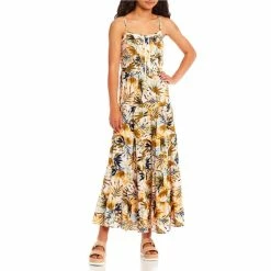 Deals 🔔 Jessica Simpson Alanis Bay Breeze Tropical Floral Tiered Maxi 👗 Dress Bay Breeze/chalk Pink 😀