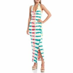 Cheapest 🔔 Jessica Simpson Joey Tie Dye Shirred Halter Maxi 👗 Dress Blue Grass Tie Dye 🎁