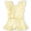 New 👍 Jessica Simpson Big 👧 Girls 7-16 Pinafore Flutter-Sleeve Gingham-Printed Seersucker Top & Matching Ruffle Shorts 2-Piece Set Yellow Gingham ⌛ -Jessica Simpson shop unnamed file 1589