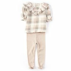 Deals 😍 Jessica Simpson Baby 👧 Girls 12-24 Months Long-Sleeve Plaid Top & Solid Leggings Two Piece Set ✔️