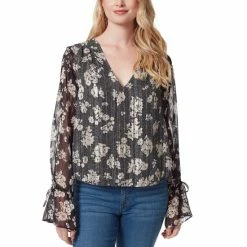 Flash Sale 🥰 Jessica Simpson Aurora V-Neck Cuff Tie Long Sleeve Floral Pullover Top Drafted Florets 👏 -Jessica Simpson shop unnamed file 1601