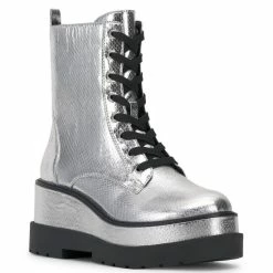 Best Sale 🧨 Jessica Simpson Imelda Embossed Metallic Platform Combat Booties Silver 🛒