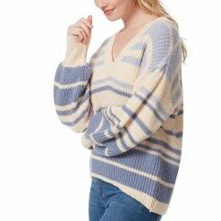 Cheap 🔥 Jessica Simpson Elmira V-Neck Long Balloon Sleeve Stripe Sweater Infinity Stripe 🌟 -Jessica Simpson shop unnamed file 1626