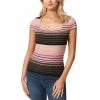 Best Pirce 😀 Jessica Simpson Fiona Short Sleeve Square Neck Striped Top Rosebud Stripe ❤️