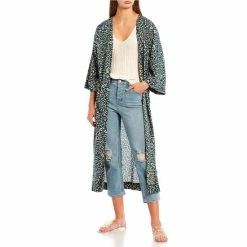 Discount 😍 Jessica Simpson Blakely Wild Side Print Kimono Wild Side Deep Teal 🎉