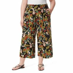 Coupon 🔔 Jessica Simpson Plus Size Wide Leg High Rise Floral Print Pull-On Gaucho Crop Pants Island Wildflower 🛒