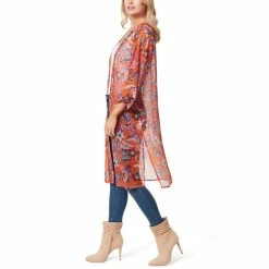 Best Sale ❤️ Jessica Simpson Tina 3/4 Sleeve Printed Open Front Kimono Vibrant Bouquet ⭐ -Jessica Simpson shop unnamed file 1694