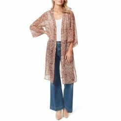 Best Sale ❤️ Jessica Simpson Tina 3/4 Sleeve Printed Open Front Kimono Vibrant Bouquet ⭐ -Jessica Simpson shop unnamed file 1695