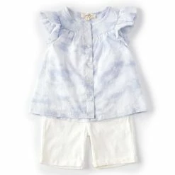 Best reviews of 🔥 Jessica Simpson Little 👧 Girls 4-6X Flutter Sleeve Tie-Dye Clip Dot Top & Bermuda Short 2-Piece Set Blue Cloud 🧨