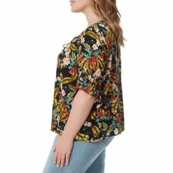 Hot Sale 😉 Jessica Simpson Plus Size Viva Floral Print Tie Round Keyhole Neck Smocked Short Sleeve Peasant Top Island Wildflower ⭐ -Jessica Simpson shop unnamed file 1720
