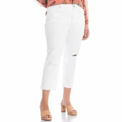 Hot Sale ❤️ Jessica Simpson Plus Size Spotlight Crop High Rise Straight Leg Destructed Stretch Denim 👖 Jeans White 🌟