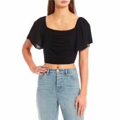Wholesale ⌛ Jessica Simpson Brinne Ruched Crop Top Black 👏