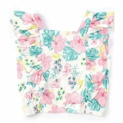 Promo 😉 Jessica Simpson Big 👧 Girls 7-16 Tropical Print Ruffled Crinkle Knit Top ⭐