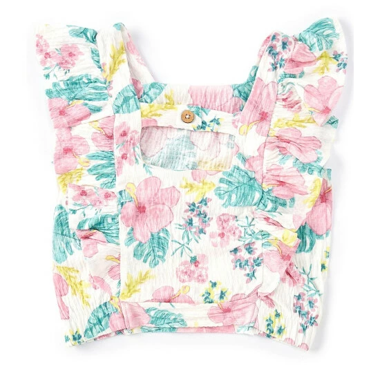Promo 😉 Jessica Simpson Big 👧 Girls 7-16 Tropical Print Ruffled Crinkle Knit Top ⭐ 3 Promo 😉 Jessica Simpson Big 👧 Girls 7-16 Tropical Print Ruffled Crinkle Knit Top ⭐ - Image 2