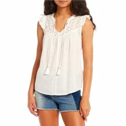 Coupon 👍 Jessica Simpson Alisha Ruffle Sleeve Smocked Top Bright White 🤩