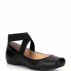 Coupon ๐ Jessica Simpson Mandalaye Leather Square-Toe Criss Cross Straps Ballet Flats Black โ๏ธ
