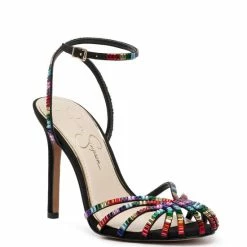 Wholesale ๐ Jessica Simpson Jileta Rainbow Jewel Embellished Ankle Strap Stiletto ๐ Dress ๐ฉด Sandals Black/rainbow ๐