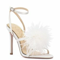 Best deal ⌛ Jessica Simpson Jenevya Satin Feather 👗 Dress 🩴 Sandals White ⌛